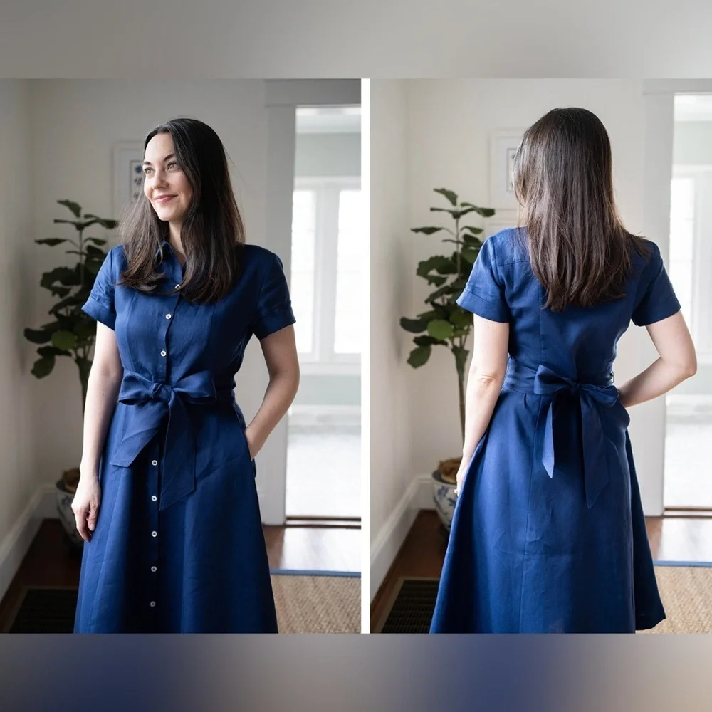 Hill House 100% Linen Navy Midi Dress - Picture 2 of 6